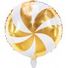 PartyDeco Vianočný fóliový balón - cukrík bielozlatý 35 cm