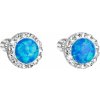 Strieborné náušnice pecky so syntetickým opálom a kryštálmi Swarovski modré okrúhle 31317.1
