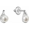 Zlaté 14 karátové náušnice slza biele zlato s riečnou perlou a briliantmi 81PB00034