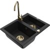 Mexen Carlos, granitový drez 582x475x177 mm, 1,5-komorový a zlatá drezová batéria Telma, čierna, 6518-77-670200-50