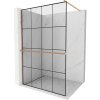 Mexen Kioto+, sprchová zástena Walk-In s poličkou a vešiakom 130 x 200 cm, 8mm číre sklo čierny vzor, medený matný profil, 800-130-121-65-77