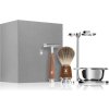 Mühle Alum miska na holiace prípravky 1 ks + stojan pre holiacu zostavu 1 ks + Mühle Shaving Razor holiaci strojček s otvoreným hrebeňom 1 ks + štetec na holenie z jazvečej srsti 1 ks