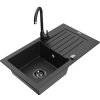 Mexen Pablo, granitový drez 752x436x161 mm, 1-komorový a čierna batéria Telma, čierna-strieborná metalíza, 6510-73-670200-70-B