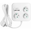 Štvorcová napájacia lišta 3x2P+E s 2xUSB-A, 3x1,5mm2 kábel, 1,4m (ORNO)