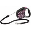 Vodítko FLEXI Safari zebra S lanko 5m/12kg ružová