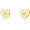 Šperky eshop - Zlaté 9K náušnice - malé srdiečko s drobným okrúhlym zirkónikom čírej farby, puzetky S4GG244.19