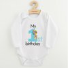 Detské body s potlačou New Baby My first birthday blue - veľ. 80 (9-12m)