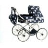Teddies Kočík pre bábiky malý Ewa RETRO výška rukoväte 55cm nastaviteľná čierny s bodkami s čipkou 18000096 - Kočík