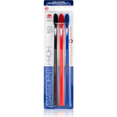 Swissdent Profi Colours zubné kefky soft - medium black, red, blue 3 ks