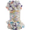 Pletacia priadza Alize PUFFY COLOR 7539 biela fialová modrá žltá oranžová