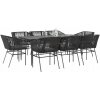 9-dielna záhradná súprava s poduškami, čierna, polyratan, sklo