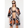 Trendyol etnický vzor opaskový mini-tkaný kimono a kaftan čierna šedá