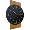 Drevený dubový nástenný hodinový stroj Geometric 40 cm čierny, tichý do obývacej izby