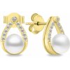 Brilio Silver Pôvabné pozlátené náušnice s perlami a zirkónmi EA615Y