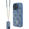 GUESS Kovový kryt s logom pre Apple iPhone 16 Pro Max - šnúrka/reťaz - umelá koža - modrý