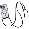 AppleMix Kryt pre Apple iPhone 15 Pro Max - Podpora MagSafe + šnúrka - gumový - priehľadný / čierny