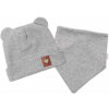 Baby Nellys Rebrovaná dvojvrstvová čiapka s uškami + šatka TEDDY - sivý melír, 80/86, 80/86 (12-18m)