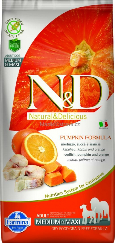 N&D Grain Free Pumpkin DOG Adult M / L Codfish & Orange 2,5 kg