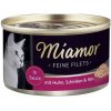 Miamor Feine Filets in želé - mokré krmivo pre mačky s kuracím mäsom, šunkou a ryžou 100g konzerva