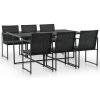 7dílný zahradní jídelní set s poduškami polyratan černý Černý 44444