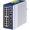 PLANET IP30 Industrial L2/L4 16-Port Riadený L2/L4 Gigabit Ethernet (10/100/1000) Podpora napájania cez Ethernet (PoE) Hliník, Modrá (IGS-4215-16P2T2S)