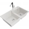 MEXEN/S MEXEN/S - Tomas granitový drez 2-bowl vrátane batérie Flora, biela 6516-20-670401-07