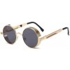 Retro okrúhle slnečné okuliare Steampunk Zlaté Dymové