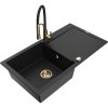 Mexen Leo, granitový drez 900x500x190 mm, 1-komorový a drezová batéria Aster, čierna, 6501-77-73450-57-G
