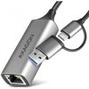 AXAGON ADE-TXCA, USB-C + USB-A 3.2 Gen 1 - Gigabit Ethernet sieťová karta, Asix AX88179, auto inštal