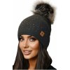 Fashionweek Dámska čiapka s kožušinovou brmbolcom JENOT +flísová podšívka WOOL VERONA Farba: grafit, Veľkosť: Universal