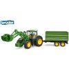 Bruder 3055 traktor JD 7930 s predným nakladačom a s návesom