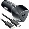 Nabíjačka do auta Forcell Carbon car charger USB-C 3.0 PD20W CC50-1C čierna + kábel pre iPhone Lightning 8-pin PD20W