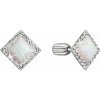 Strieborné náušnice pecka so syntetickým opálom a krištáľmi Preciosa biely kosoštvorec 31318.1 White