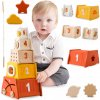 Drevená vzdelávacia pyramída Montessori hračka na triedenie tvarov, bludiska, číslic