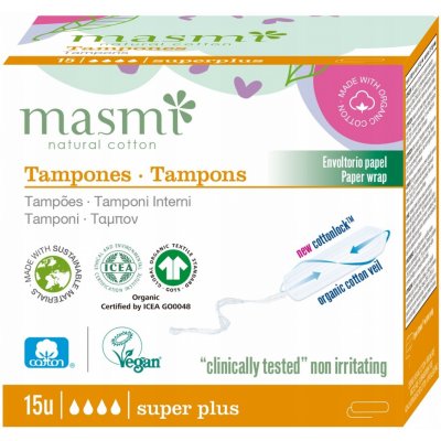 Masmi Tampóny z organickej bavlny Super Plus 15 ks