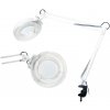 Lampa s lupou YH 298 115 mm 5D, biela, pripevnená k doske stola