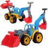 Teddies Traktor / nakladač / bager sa 2 lyžicami plast na voľný chod 2 farby v sieťke 16x35x16cm