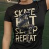 Tričko s potlačou SKATE EAT SLEEP REPAT Dámsky Čierna XS