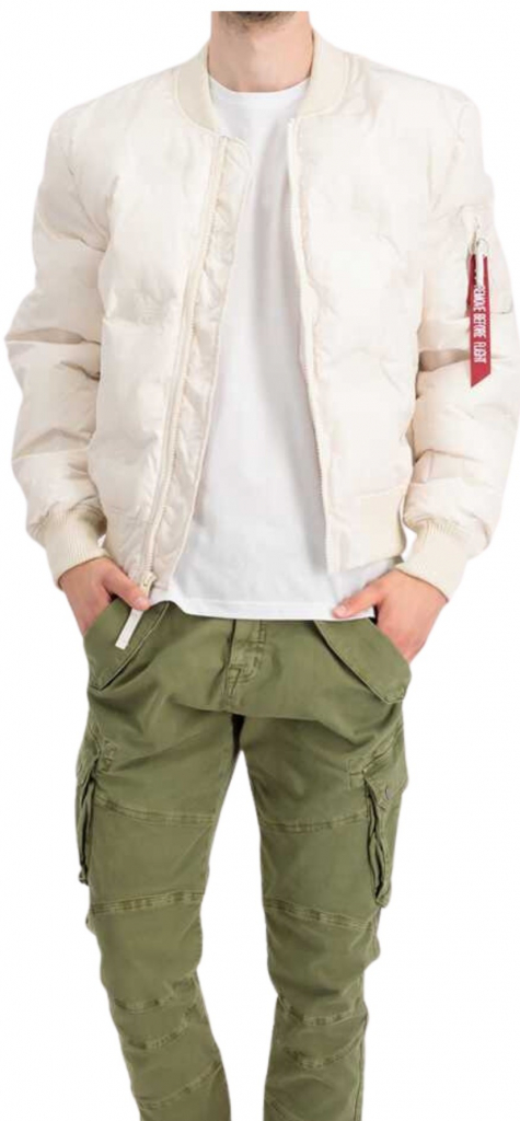 Alpha Industries MA-1 EMB Logo Puffer zimná bunda jet stream white béžová