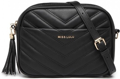 Miss Lulu kabelka prešívaná crossbody so strapcom čierna