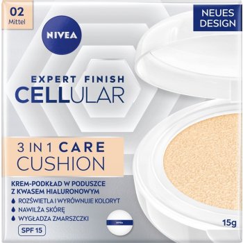 Nivea Expert Finish Cellular 3v1 Ošetrujúci tónovaný krémový make-up v hubke 02 Medium 15 g