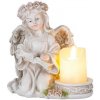 Dekorácia MagicHome, Anjel s knihou a sviečkou, 1xLED, polyresin, na hrob, 17,5x12x17,5 cm