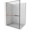 Mexen Kioto+ L, sprchová zástena Walk-In s poličkou a vešiakom 90 x 200 cm, 8mm číre sklo čierny vzor, ružové zlato profil, 800-090-123-60-70
