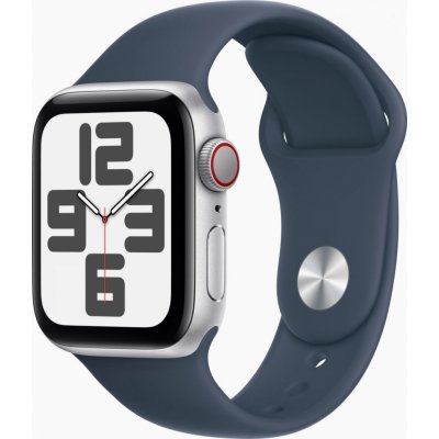 APPLE Watch SE GPS + Cellular 44mm Silver Aluminium Case with Storm Blue Sport Band - S/M