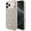 Guess PU Leather 4G Strass Triangle Logo Gold Frame MagSafe Zadní Kryt pre iPhone 17 Pro Max Pink