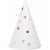 PartyDeco čiapočky biele s bodkami vo farbe Rose Gold 6ks