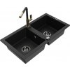 MEXEN/S MEXEN/S - Mario granitový drez 2-bowl vrátane batérie Flora, čierna 6504-77-670401-57-B