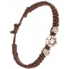 Šperky eshop - Pletený náramok z gaštanovohnedých šnúrok, tri patinované kvety S29.18