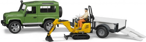 Bruder 2593 Land Defender s přívěsem a JCB mikrobagrem