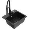 Mexen Milo, 1-komorový granitový drez 435x410x171 mm a drezová batéria Aster, čierna-strieborná metalíza, 6505-73-73450-70-B
